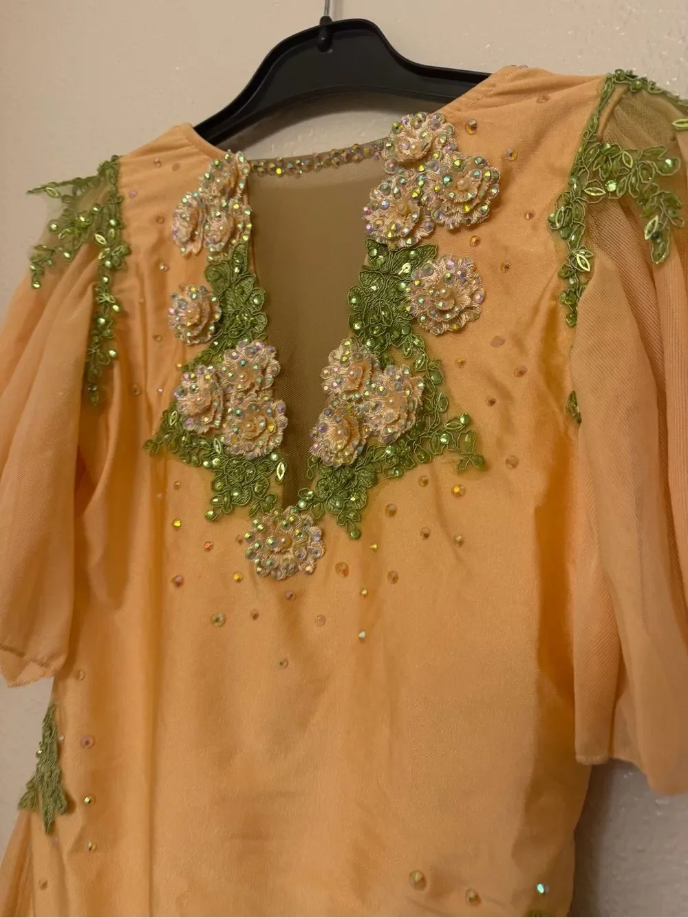 Glamour solo custom rhinestone dance costume tan nude illusion MA-Medium adult